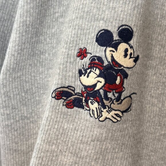 Disney Sweatshirt Womens XXL Gray Cotton Mickey Minnie Embroidery Loungewear - Picture 5 of 11